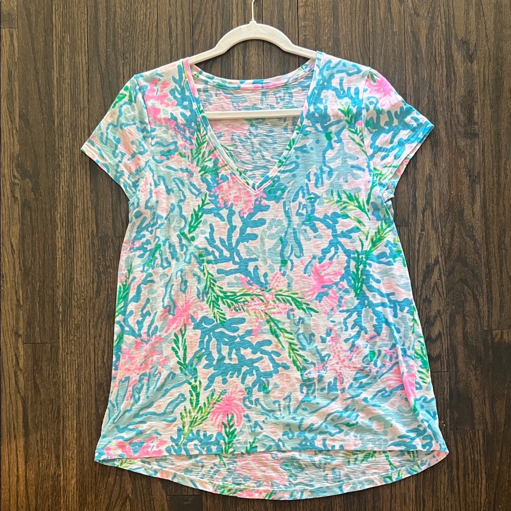 Lilly Pulitzer Pink and Blue Coral Print Short Sleeve Tee
